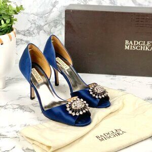 Badley Mischka Satin Peep Toe Rhinestone Heels